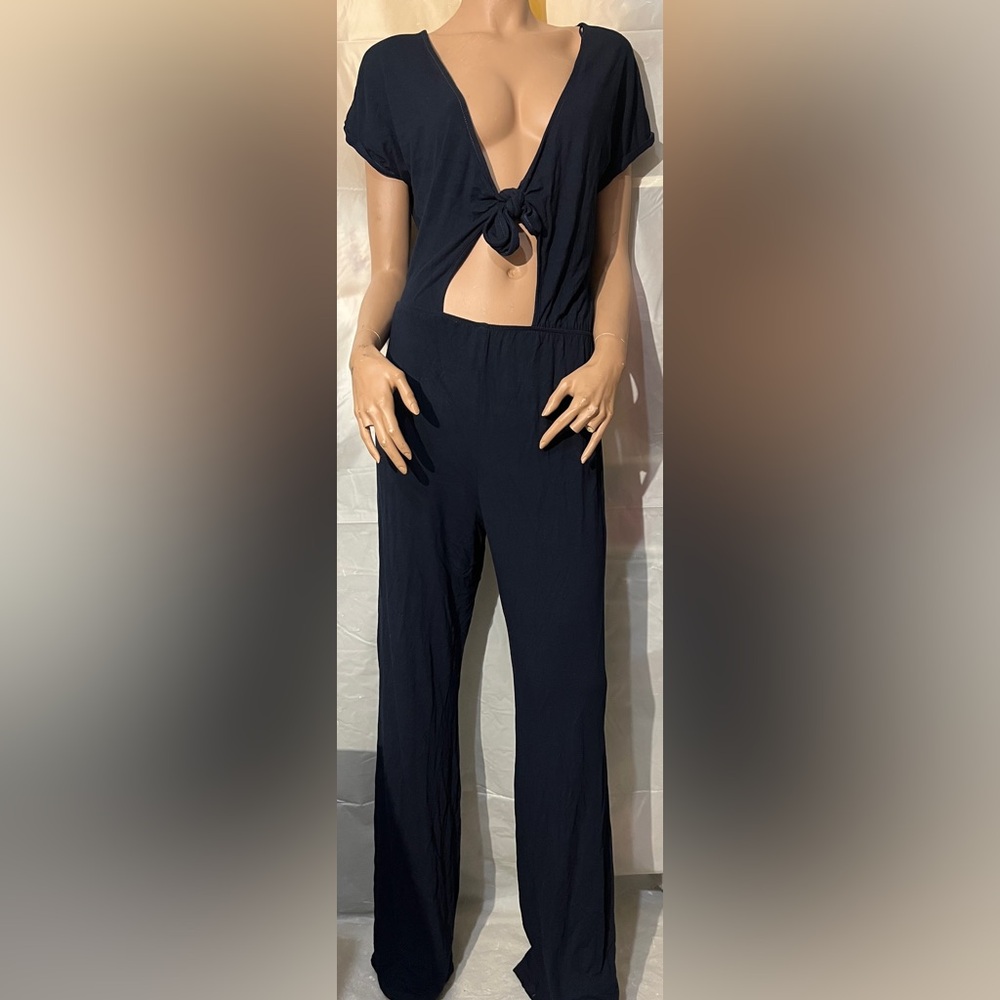 KOAJ Tie Front Navy Blue Jumpsuit Size S